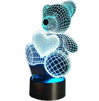 3D LED Night Light Bear with Heart, RGB