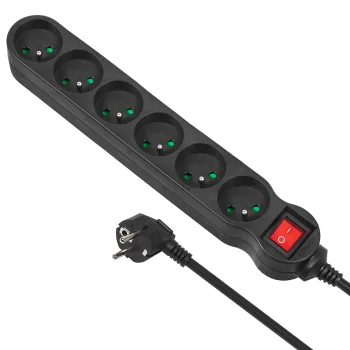 Удлинитель Maclean MCE188 с выключателем, 6 розеток, 2300W, 5м, черный