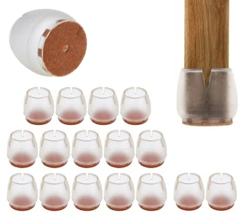 Silikona uzgaļi mēbeļu kājām ar filcu 16 gab., 25-29 mm, caurspīdīgi