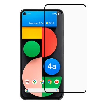 5D Защитное Стекло для Google Pixel 4a, Черное Закруглённое (Tempered Glass)
