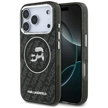 Чехол Karl Lagerfeld IML Glitter Karl & Choupette MagSafe для iPhone 17 Pro, черный