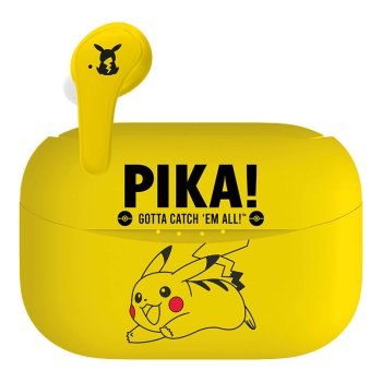 OTL Pokemon Pikatchu Bezvadu TWS Austiņas Ausis ar Uzlādes Kasti, Dzeltens | Wireless Bluetooth Earphones Earbuds
