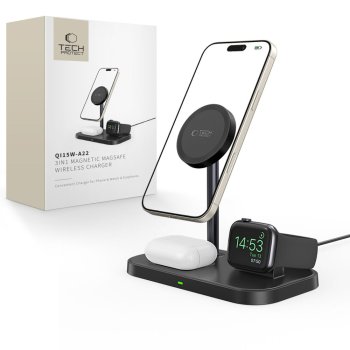 Tech-Protect QI15W-A22 MagSafe induktīvā lādētāja 3-in-1 MagSafe statīvs viedtālrunim / Apple Watch / AirPods...