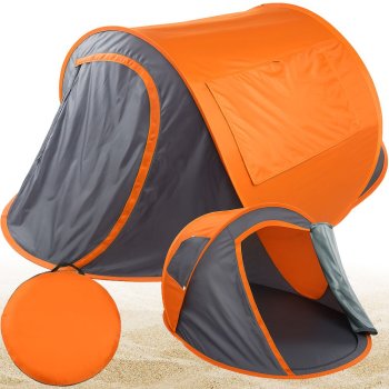 Pop-up beach tent with UV protection, self-assembling, grey-orange