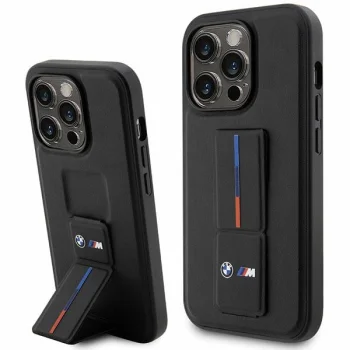 BMW iPhone 14 Pro vāciņš Grip Stand Hot Stamp, melns