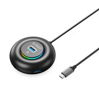 Orico YXR4-C3 RGB USB centrmezgls 4 porti USB-A 3.0 ar audio/mikrofona portu 1.8m, Melns
