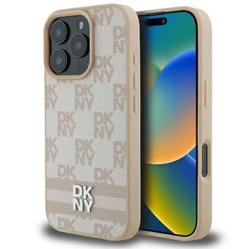 Apple iPhone 16 Pro 6.3'' DKNY Checkered Pattern Printed Stripes Case Cover, Pink | Telefona Vāciņš Maciņš Maks...
