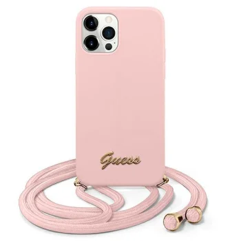 Apple iPhone 12 Pro Max 6.7'' Guess Metal Logo Cord Case Cover (GUHCP12LLSCLMMGLP), Pink | Чехол Кейс...