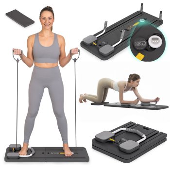 Foldable Pilates Reformer Board with LCD Display and Resistance Bands for Home Workout