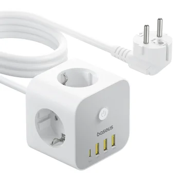 Baseus PowerCombo 7 in 1 Power Strip Cube, 3 AC + 3 x USB-A + 1 x USB-C, 20W, 1.5m, White | Gudrs Rozetes...