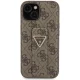 Guess iPhone 15 vāciņš Grip Stand 4G Triangle Strass, brūns