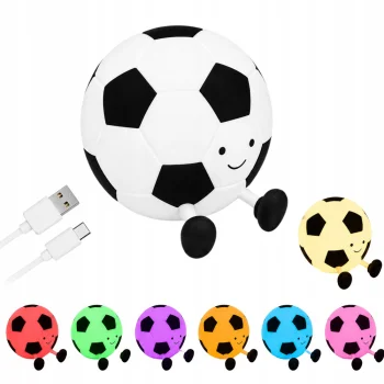 Silikona LED nakts lampiņa Futbola bumba, RGB, USB-C, balta/melna