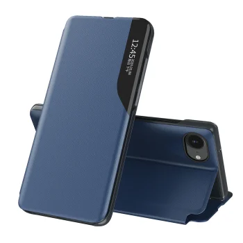 Atverams vāciņš iPhone 16e / 17e ar statīva funkciju Eco Leather View Case, zils