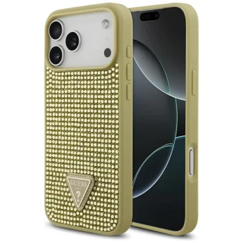 Guess iPhone 17 Pro Max vāciņš Rhinestone Triangle Logo, zelta