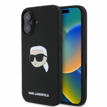 Чехол Karl Lagerfeld Silicone Karl & Choupette Head MagSafe для iPhone 16, черный