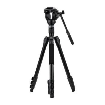 Video statīvs Fotopro S5i Pro ar eļļas galvu, 70–162.5 cm, melns