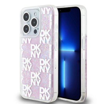 DKNY iPhone 15 Pro vāciņš Liquid Glitters Checkered Pattern, balts