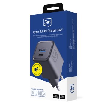 3mk Hyper Charger PD 33W GaN QC4+ PPS AFC FCP SCP 1A1C sienas lādētājs – melns