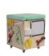 Educational Toy Wooden Manipulation Sensory Cube-Pouf on Wheels with Storage Space Busy Board