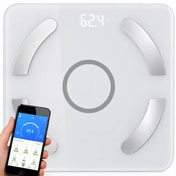 Analītiskie vannas istabas svari ar Bluetooth, stikls, 180 kg, balti