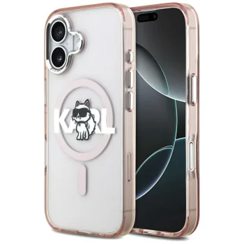 Чехол Karl Lagerfeld IML Choupette Sketch Logo MagSafe для iPhone 17, Розовый