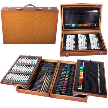 174-Piece Deluxe Art Set in Wooden Case for Drawing and Painting