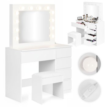 Kosmētikas galdiņš ar spoguli un LED apgaismojumu 5 atvilktnes ModernHome