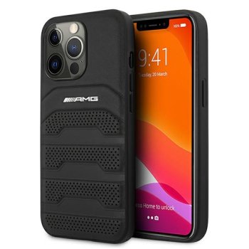 Apple iPhone 13 Pro Max 6.7'' AMG Leather Debossed Lines Case Cover (AMHCP13XGSEBK), Black | Чехол Кейс...