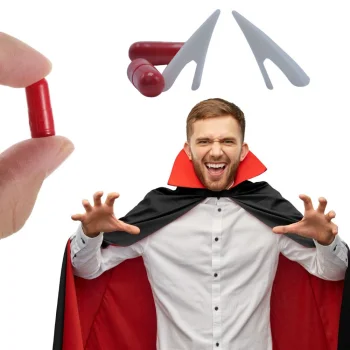 Vampīra / vilkača zobi ar mākslīgajām asinīm Helovīnam
