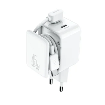 Joyroom JR-TCL05 GaN tīkla lādētājs 45W ar kabeļa organizatoru, balts