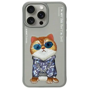 Чехол Nimmy для iPhone 15 Pro Max Glasses Cool Cat, серый