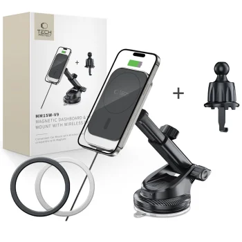 Tech-Protect MM15W-V9 auto turētājs ar 15W MagSafe lādētāju, melns