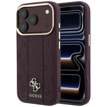 Guess Stripe Peony 4G Logo MagSafe vāciņš iPhone 18 Pro / 17 Pro, bordo