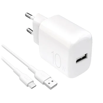 Puro PROLITE 10W USB-A tīkla lādētājs + USB-A - USB-C kabelis 1.2m, balts