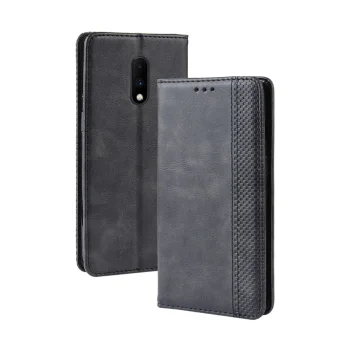 OnePlus 7 Vintage Style Magnetic Leather Wallet Protective Case Cover, Black | Telefona Vāciņš Maciņš Apvalks...