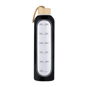 KiCA Hydro Glass Sports Water Bottle 1000 ml - Black