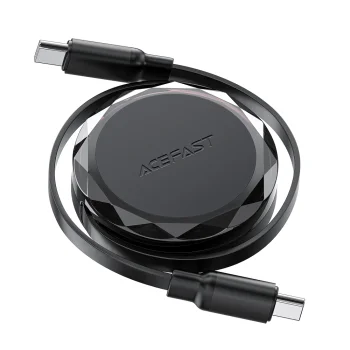 Рулеточный кабель Acefast C13-03 USB-C - USB-C 60W, 0.8м, черный