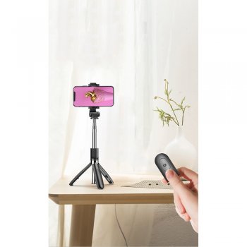 XO SS08 Fully Folding Saliekams Selfiju Kāts Nūja + Tripods ar Bluetooth, Melns | Selfie Stick + Tripod with Bluetooth