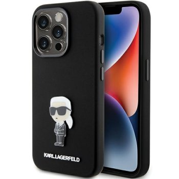Karl Lagerfeld iPhone 15 Pro vāciņš Silicone Ikonik Metal Pin, melns