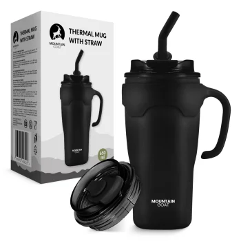 MOUNTAIN GOAT Thermal Mug with Straw 650 ml, Black