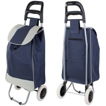 Folding Shopping Cart with Wheels, Heavy Duty Grocery Utility Trolley Bag, Blue
