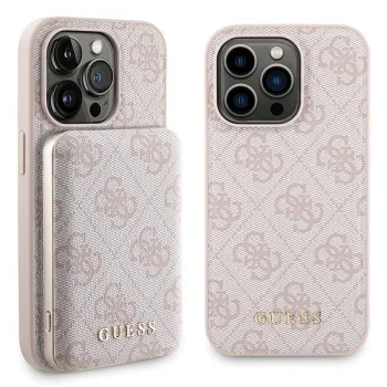 Apple iPhone 15 Pro 6.1'' Guess 4G Metal Logo + 5000mAh MagSafe Power Bank Case Cover, Pink | Чехол Кейс...