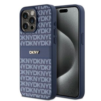 Apple iPhone 15 Pro Max 6.7'' DKNY Leather Mono Stripe Metal Logo Case Cover, Blue | Telefona Vāciņš Maciņš Maks...