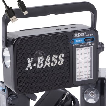 Portable Retro AM/FM Radio RDD RD-306 with Flashlight & X-BASS, black