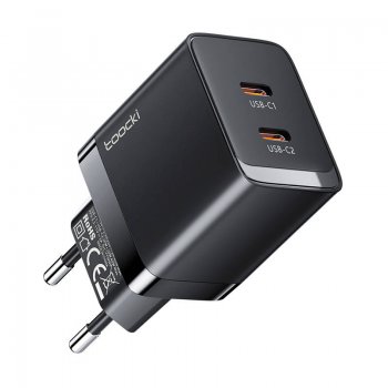 Toocki GaN Wall Charger 40W USB Type C + USB Type C, Black | Зарядное Устройство Адаптер
