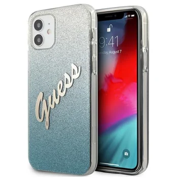Чехол Guess для iPhone 12 mini Glitter Gradient Script, синий
