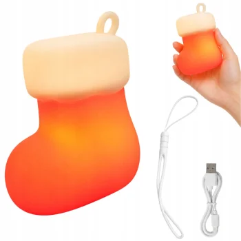 Silikona LED nakts lampiņa Ziemassvētku zeķe, USB, 3 režīmi