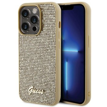 Guess iPhone 15 Pro vāciņš Disco Script Metal, zelta