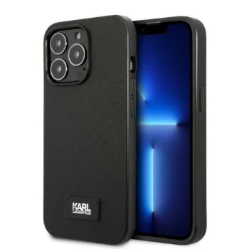 Karl Lagerfeld Saffiano Plaque vāciņš iPhone 13 Pro Max, melns