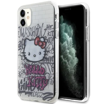 Чехол Hello Kitty для iPhone 11 / XR IML Kitty On Bricks Graffiti, белый